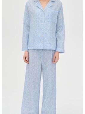 LoveShackFancy Light Blue Floral Lace Sana Pajama Set in Chill Blue